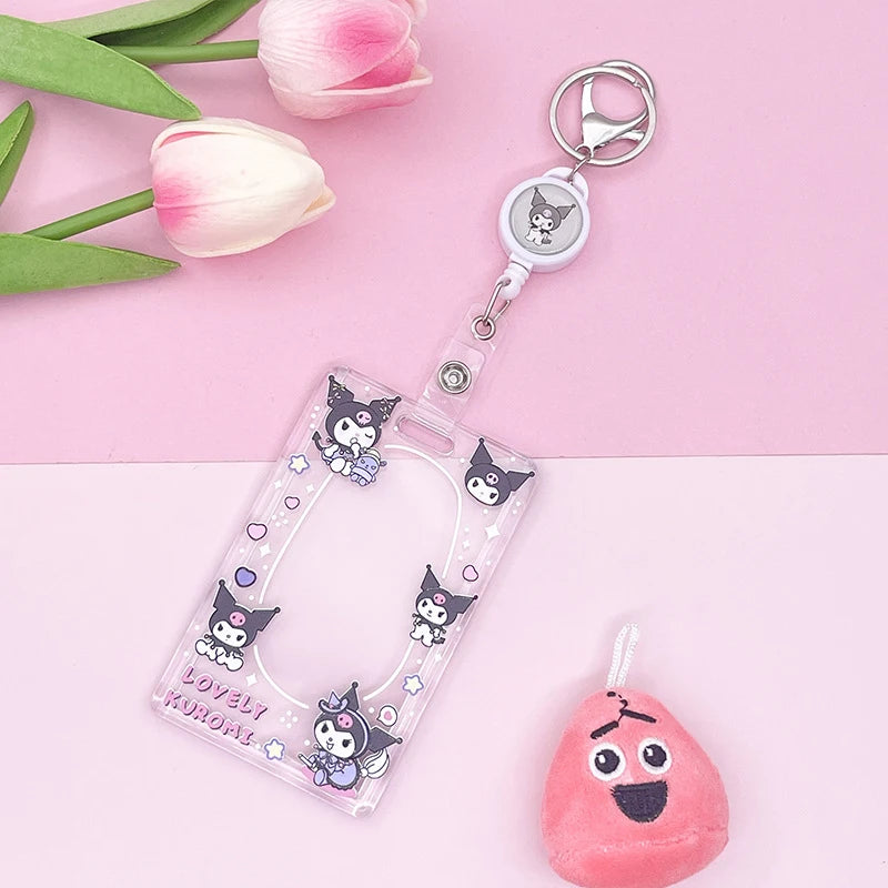 1PCS Sanrio Kuromi My Melody Keychain Cartoon Card Holder Anime Cinnamoroll Pochacco Photo Student Meal Card Holder Lanyard