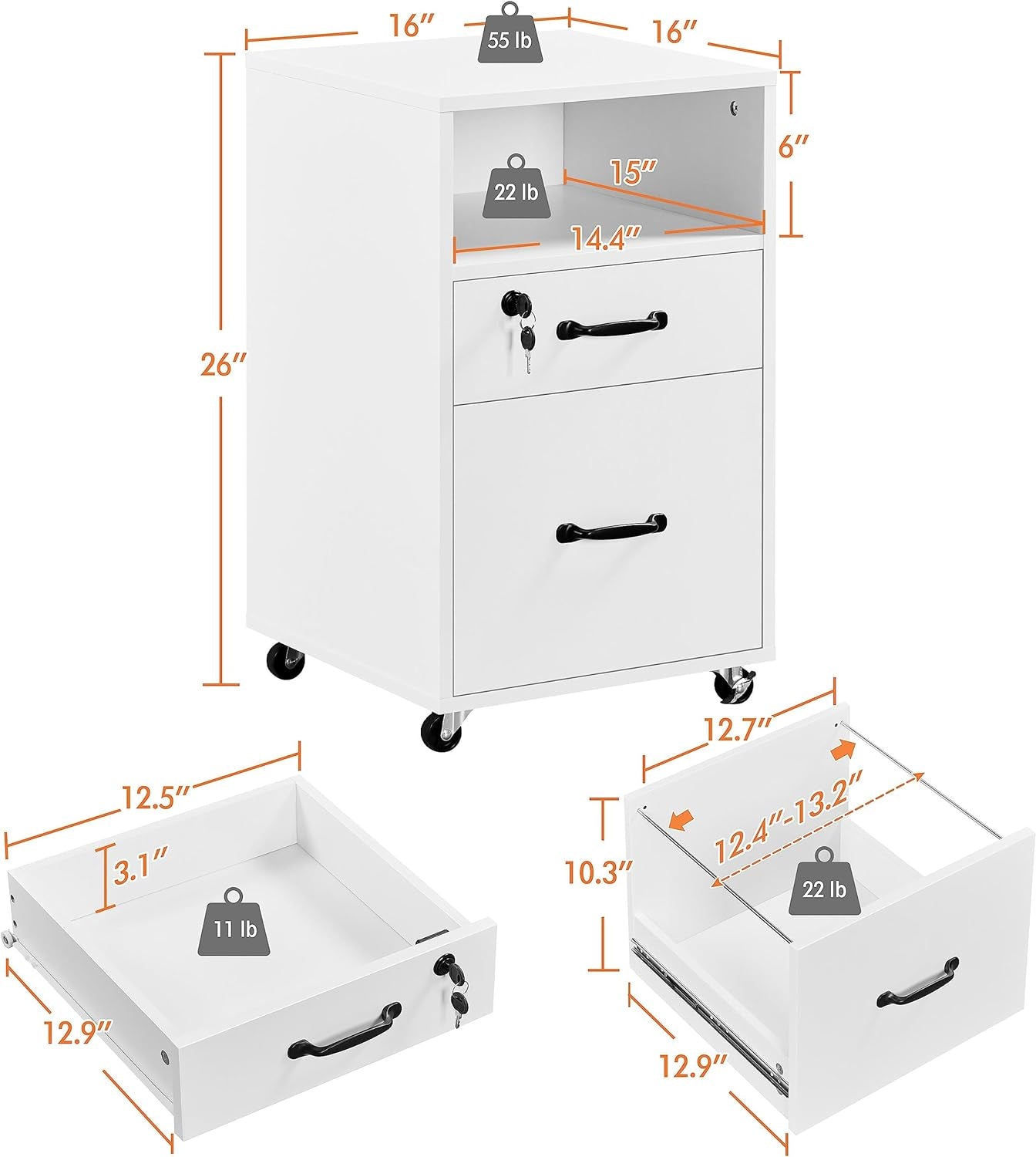 Rolling Storage Cabinet - 3-Drawer Mobile File Organizer | Home & Office