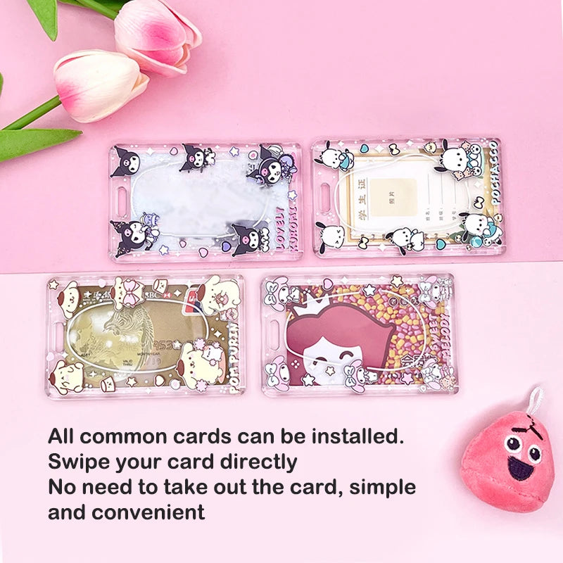 1PCS Sanrio Kuromi My Melody Keychain Cartoon Card Holder Anime Cinnamoroll Pochacco Photo Student Meal Card Holder Lanyard