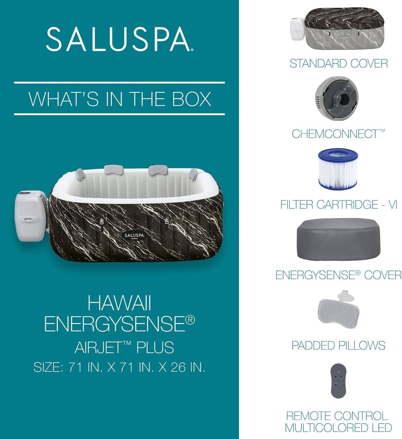 Saluspa Hawaii Energysense Smart Luxe Airjet Inflatable Hot Tub Spa