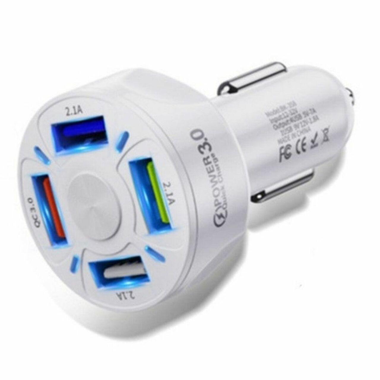 4-Port Car Charger Set - LED USB Hub & iPhone Cable