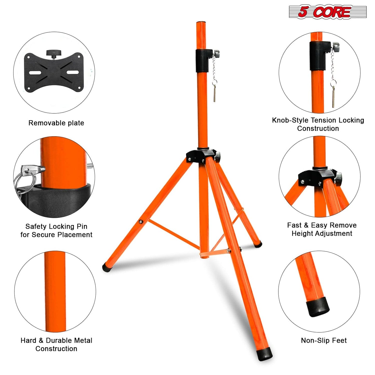 5Core Speaker Stand Tripod Tall Adjustable 72 Inch DJ Studio Monitor