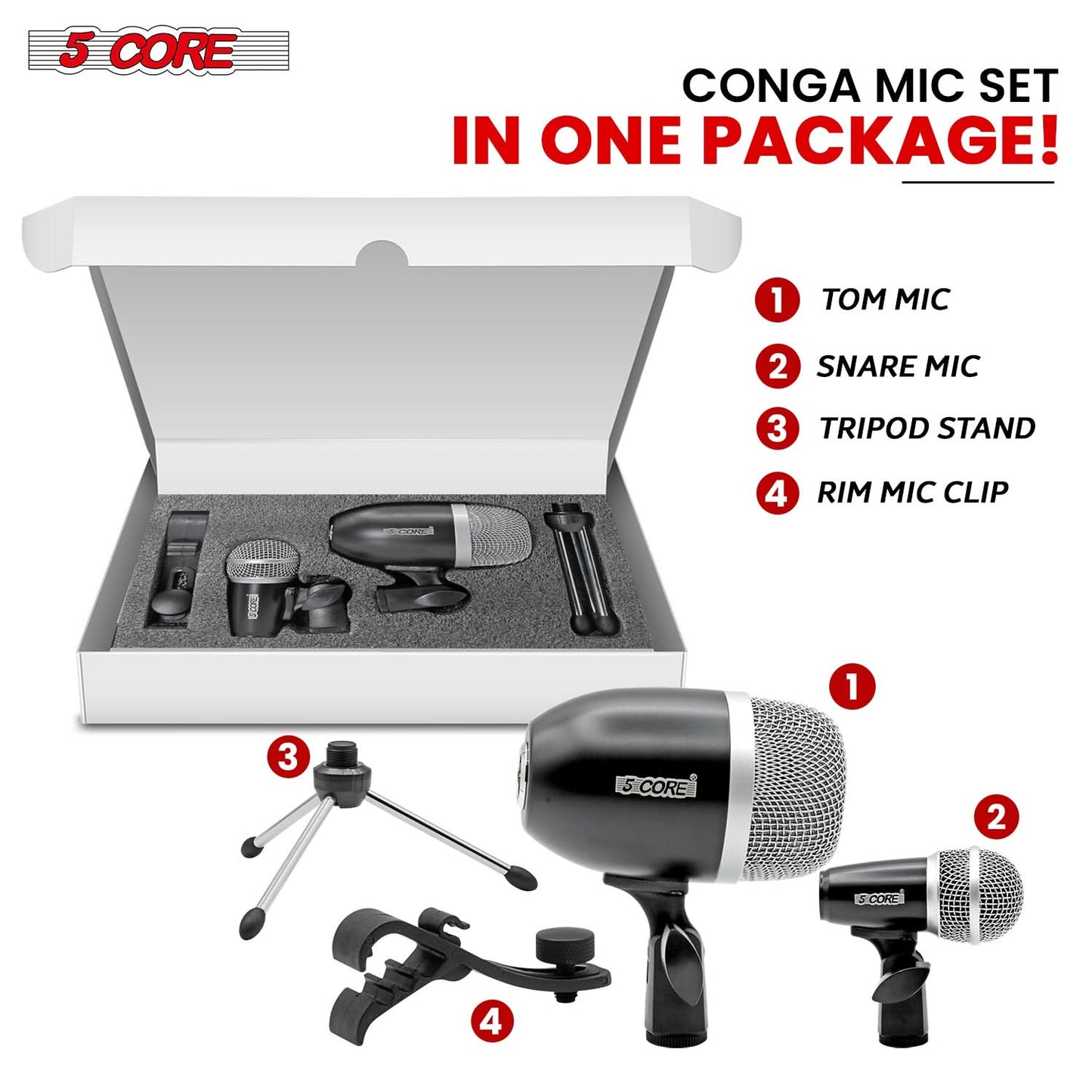 5Core Drum Microphone Kit - Professional Condenser XLR | Conga & Snare