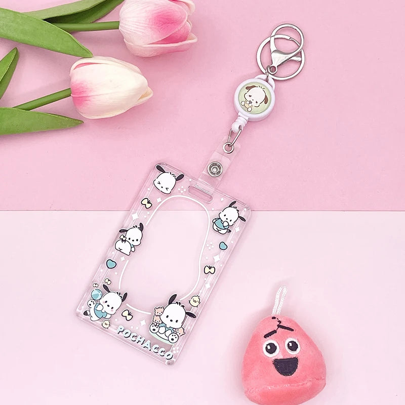 1PCS Sanrio Kuromi My Melody Keychain Cartoon Card Holder Anime Cinnamoroll Pochacco Photo Student Meal Card Holder Lanyard