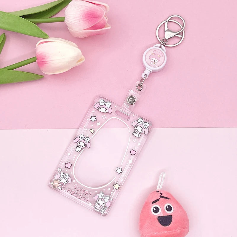 1PCS Sanrio Kuromi My Melody Keychain Cartoon Card Holder Anime Cinnamoroll Pochacco Photo Student Meal Card Holder Lanyard