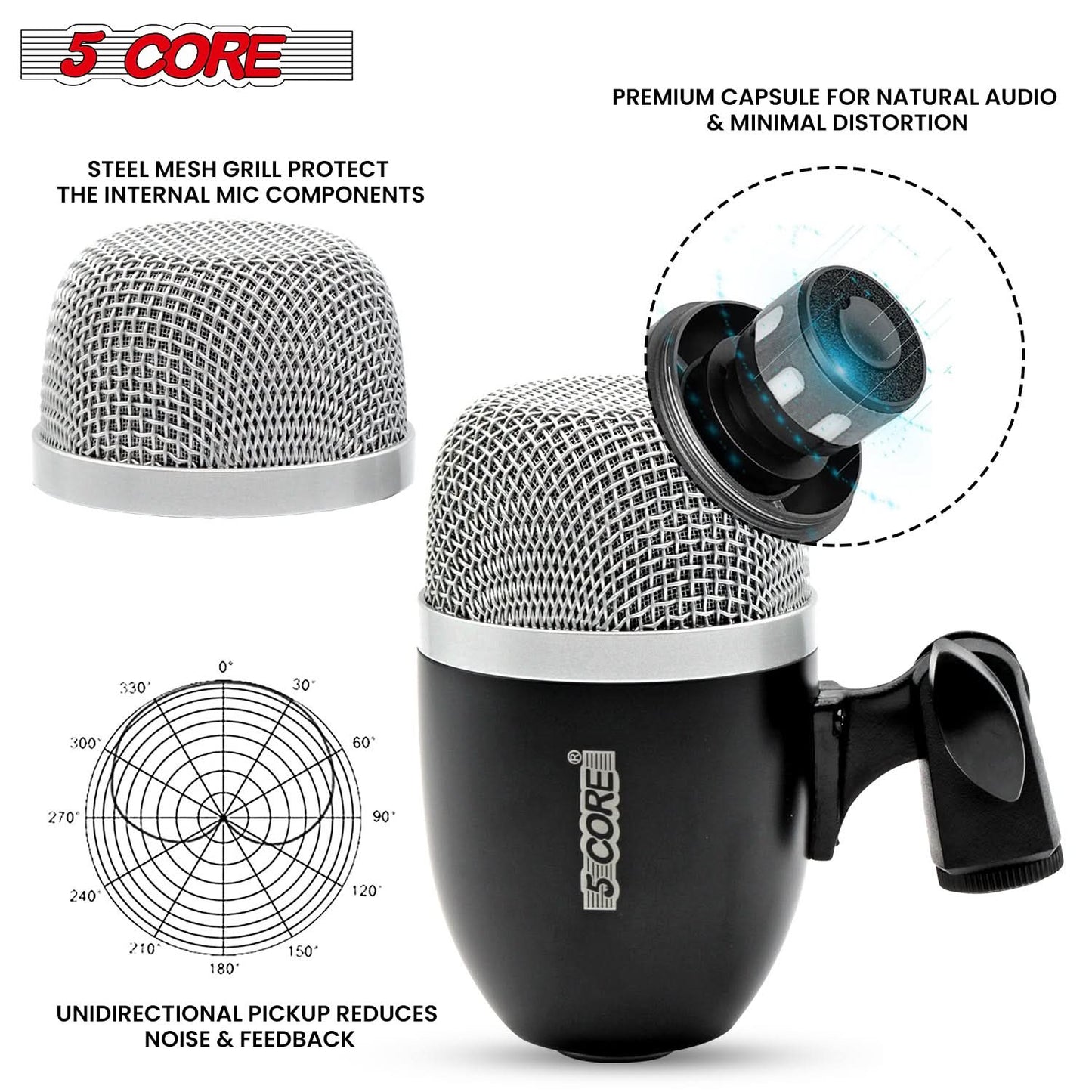 5Core Drum Microphone Kit - Professional Condenser XLR | Conga & Snare