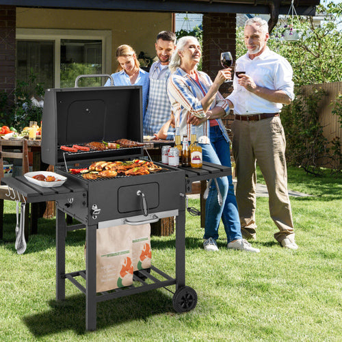 Portable BBQ Grill - Charcoal Barbecue with Side Tables & Wheels