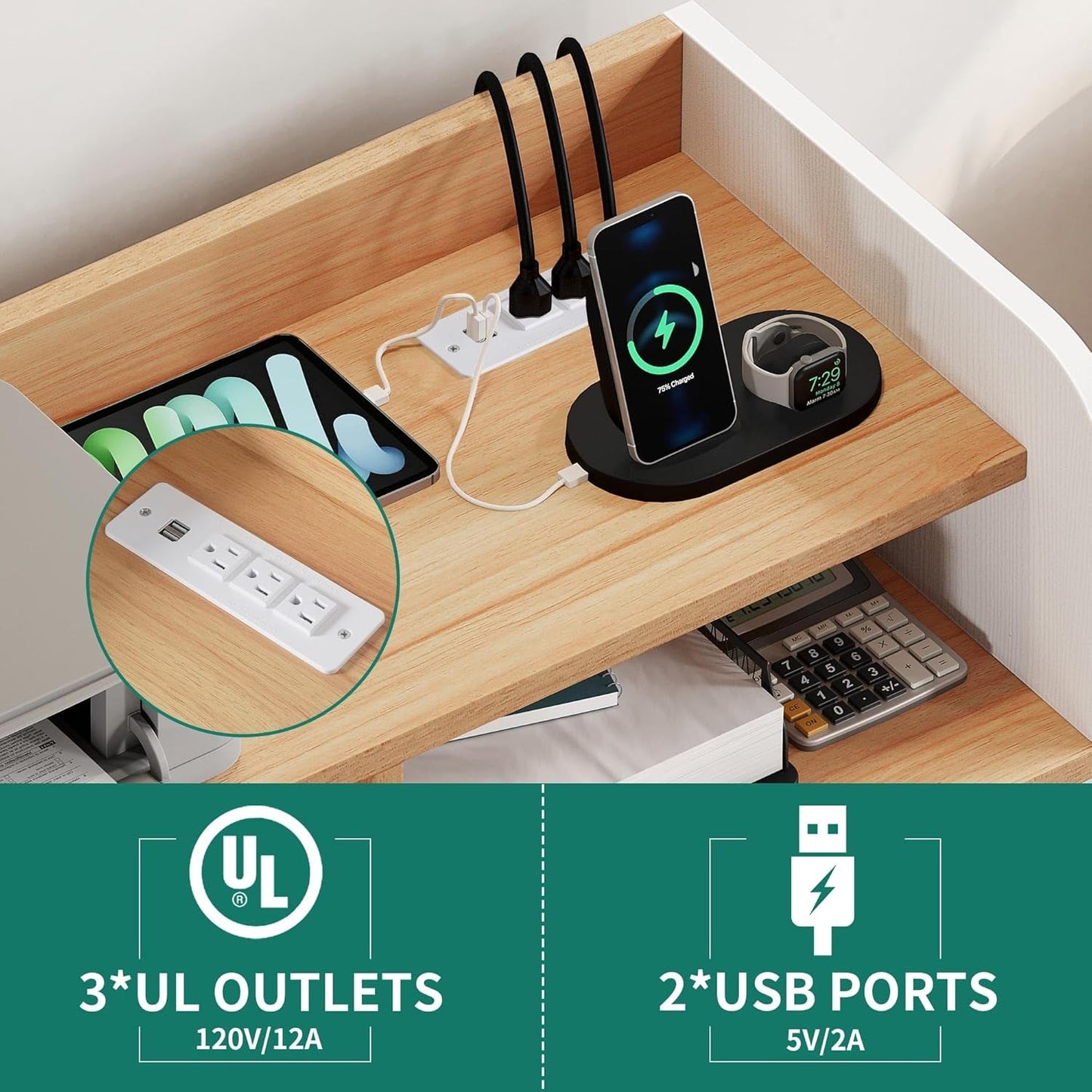 Smart File Cabinet - Built-in Charging Station | 2-Drawer Office Storage