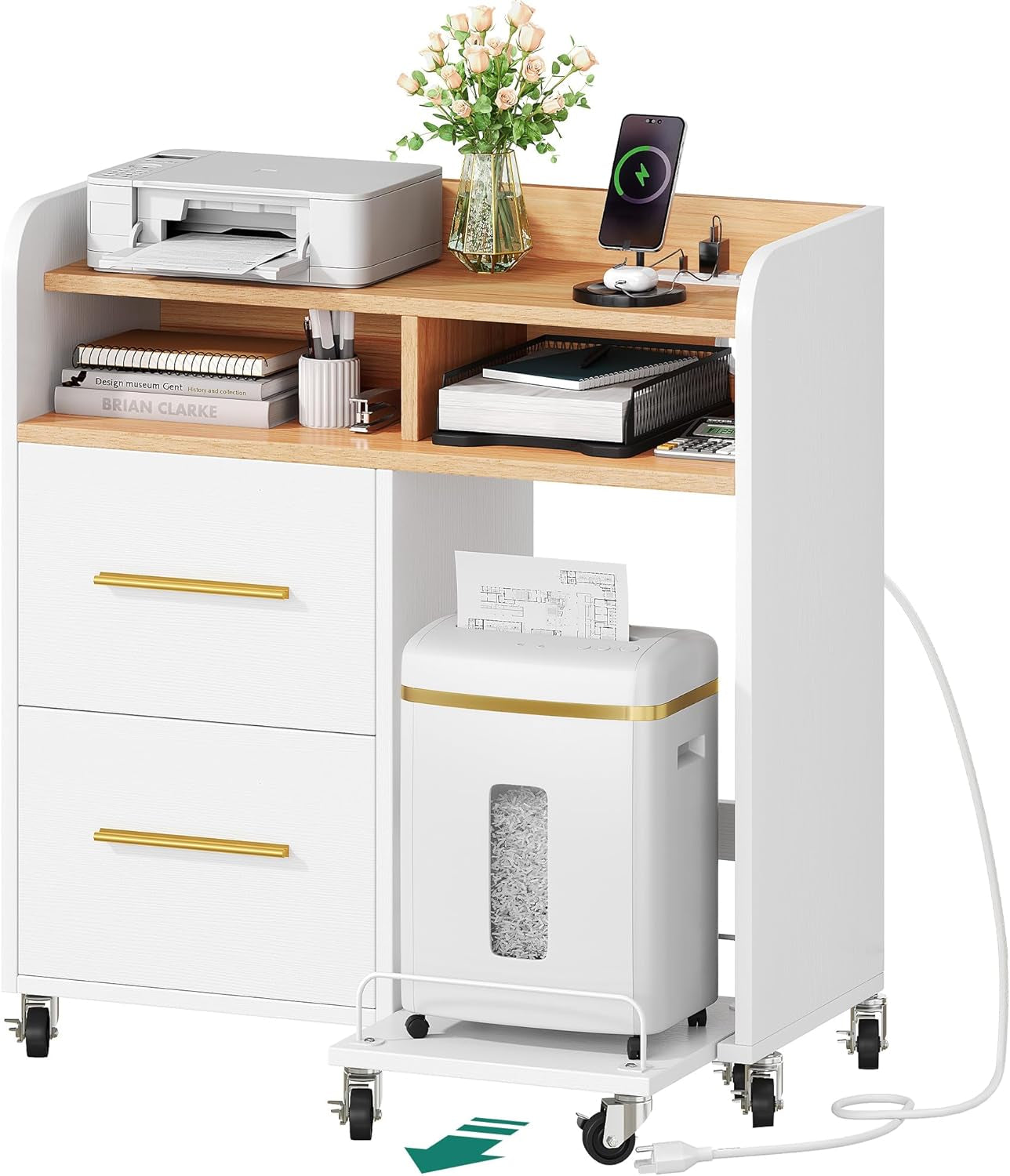 Smart File Cabinet - Built-in Charging Station | 2-Drawer Office Storage