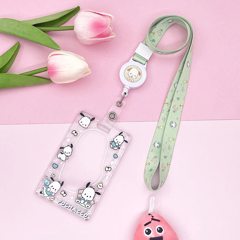 1PCS Sanrio Kuromi My Melody Keychain Cartoon Card Holder Anime Cinnamoroll Pochacco Photo Student Meal Card Holder Lanyard