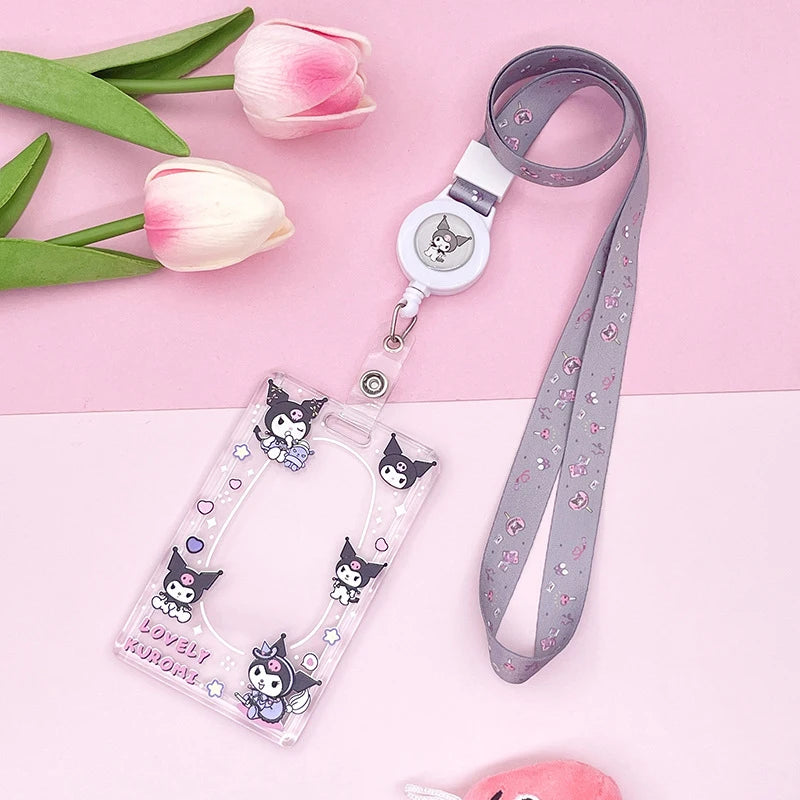 1PCS Sanrio Kuromi My Melody Keychain Cartoon Card Holder Anime Cinnamoroll Pochacco Photo Student Meal Card Holder Lanyard