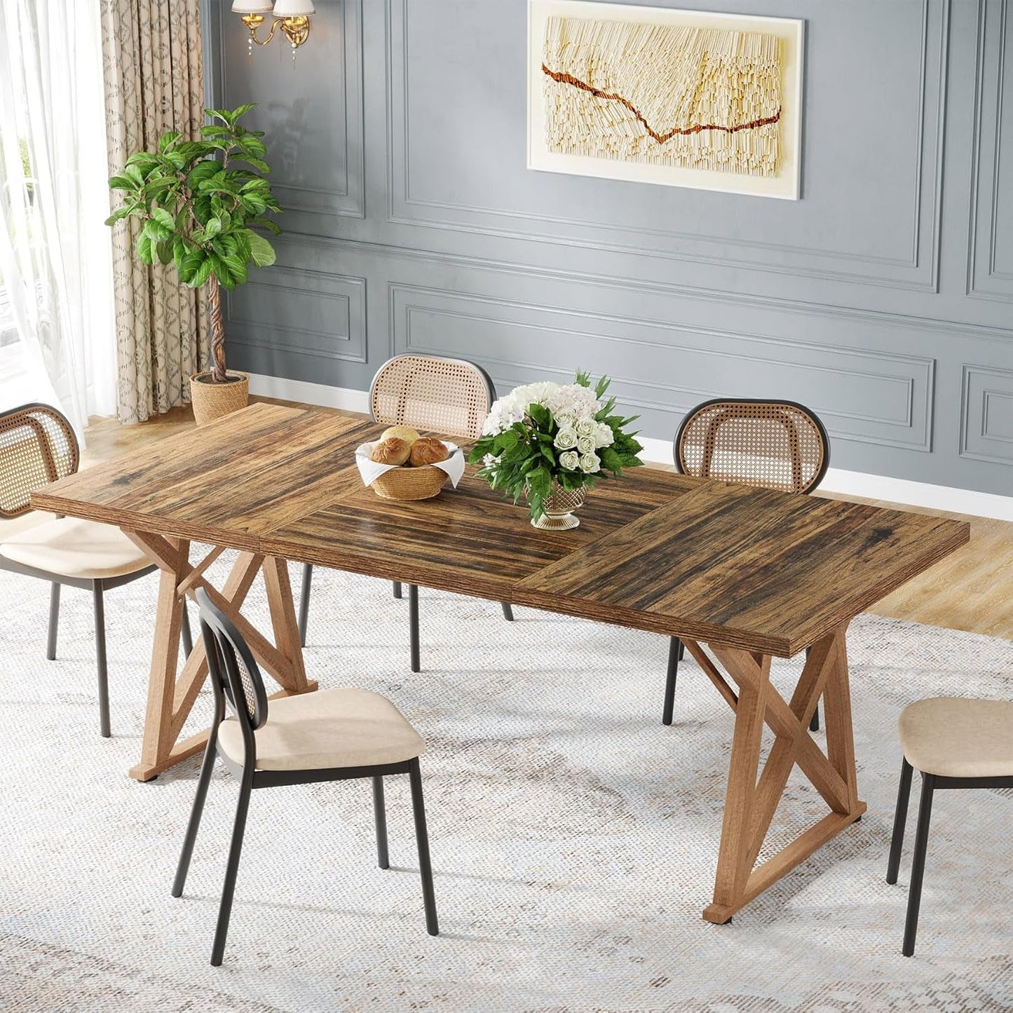 Dinning Room Table for 8 People, 6Ft Wooden Dining Table, 71 in