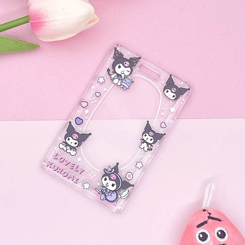 1PCS Sanrio Kuromi My Melody Keychain Cartoon Card Holder Anime Cinnamoroll Pochacco Photo Student Meal Card Holder Lanyard