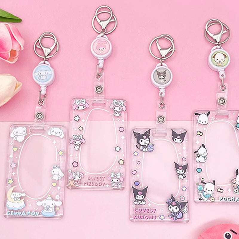 1PCS Sanrio Kuromi My Melody Keychain Cartoon Card Holder Anime Cinnamoroll Pochacco Photo Student Meal Card Holder Lanyard