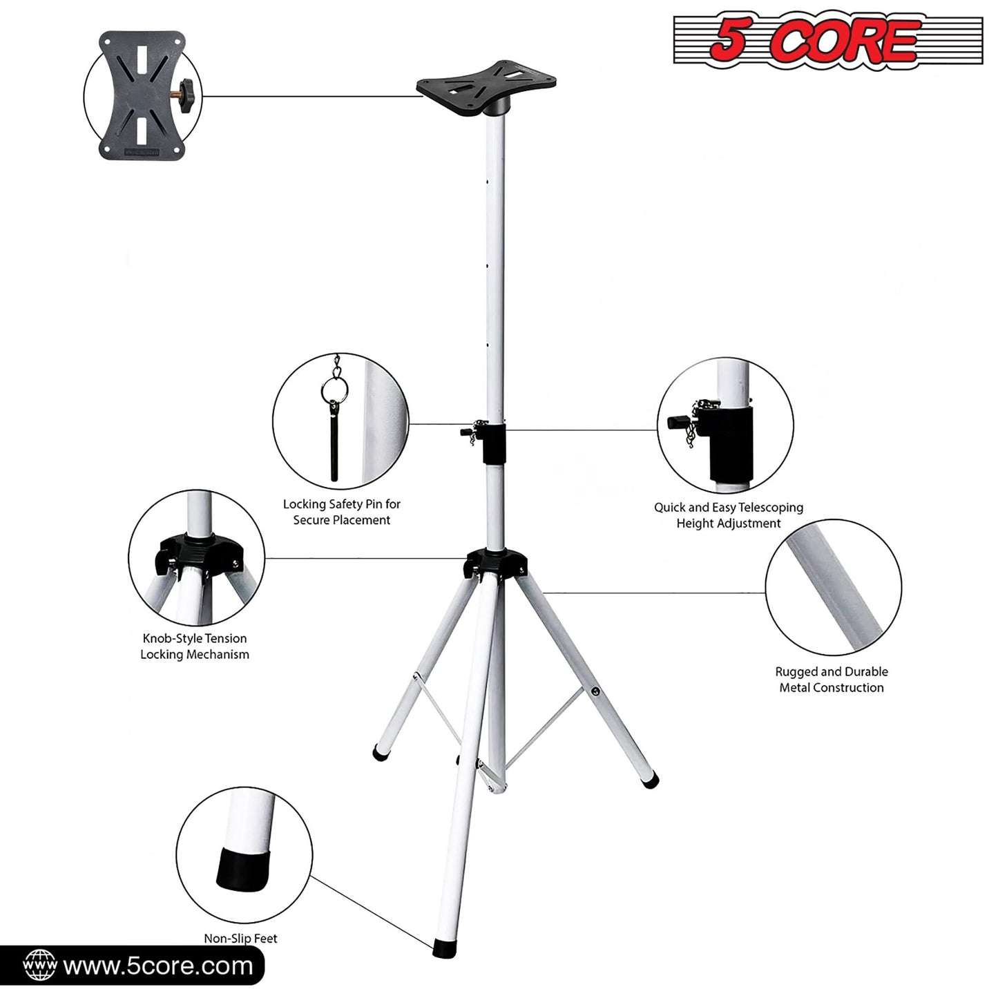 5Core Speaker Stand Tripod Tall Adjustable 72 Inch DJ Studio Monitor