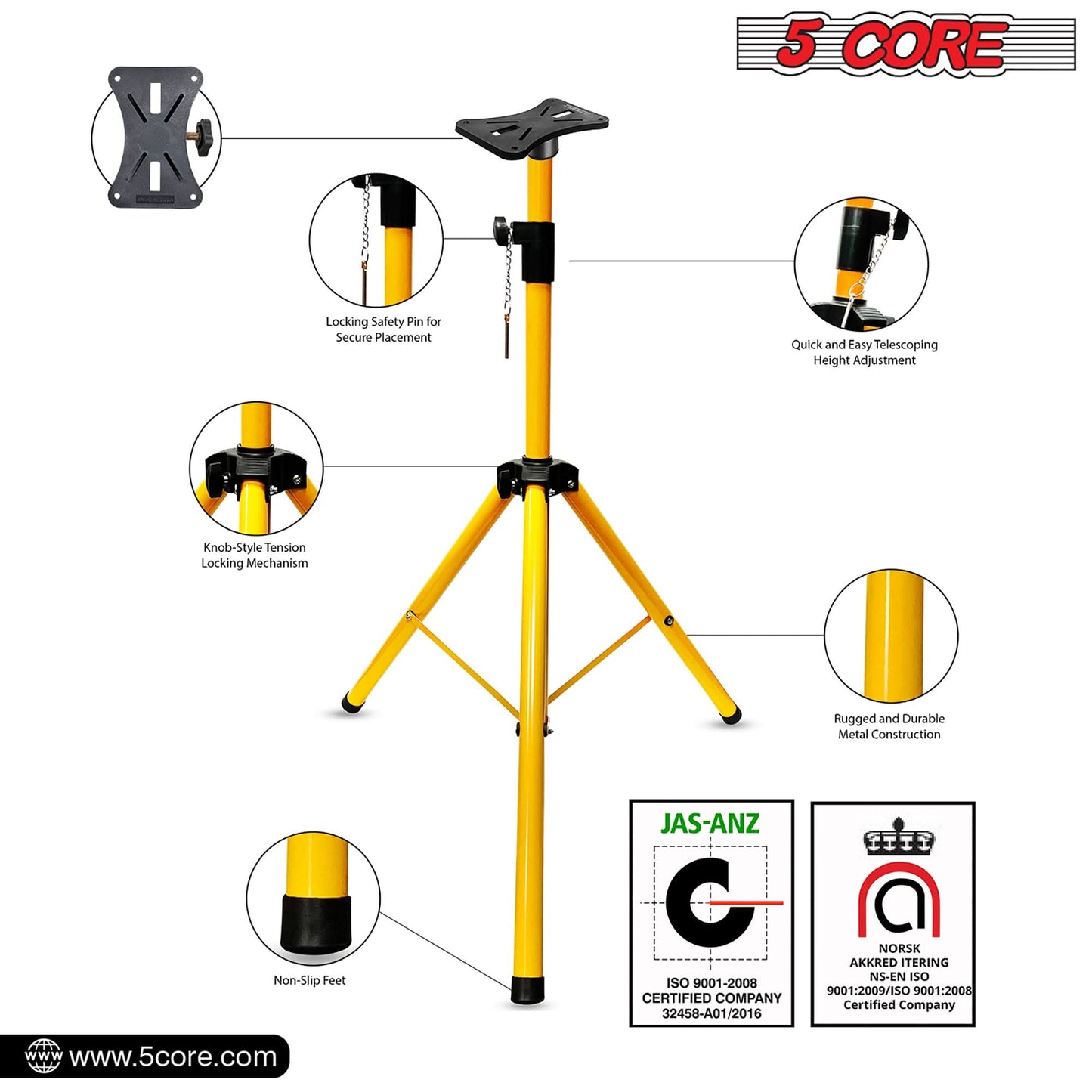 5Core Speaker Stand Tripod Tall Adjustable 72 Inch DJ Studio Monitor