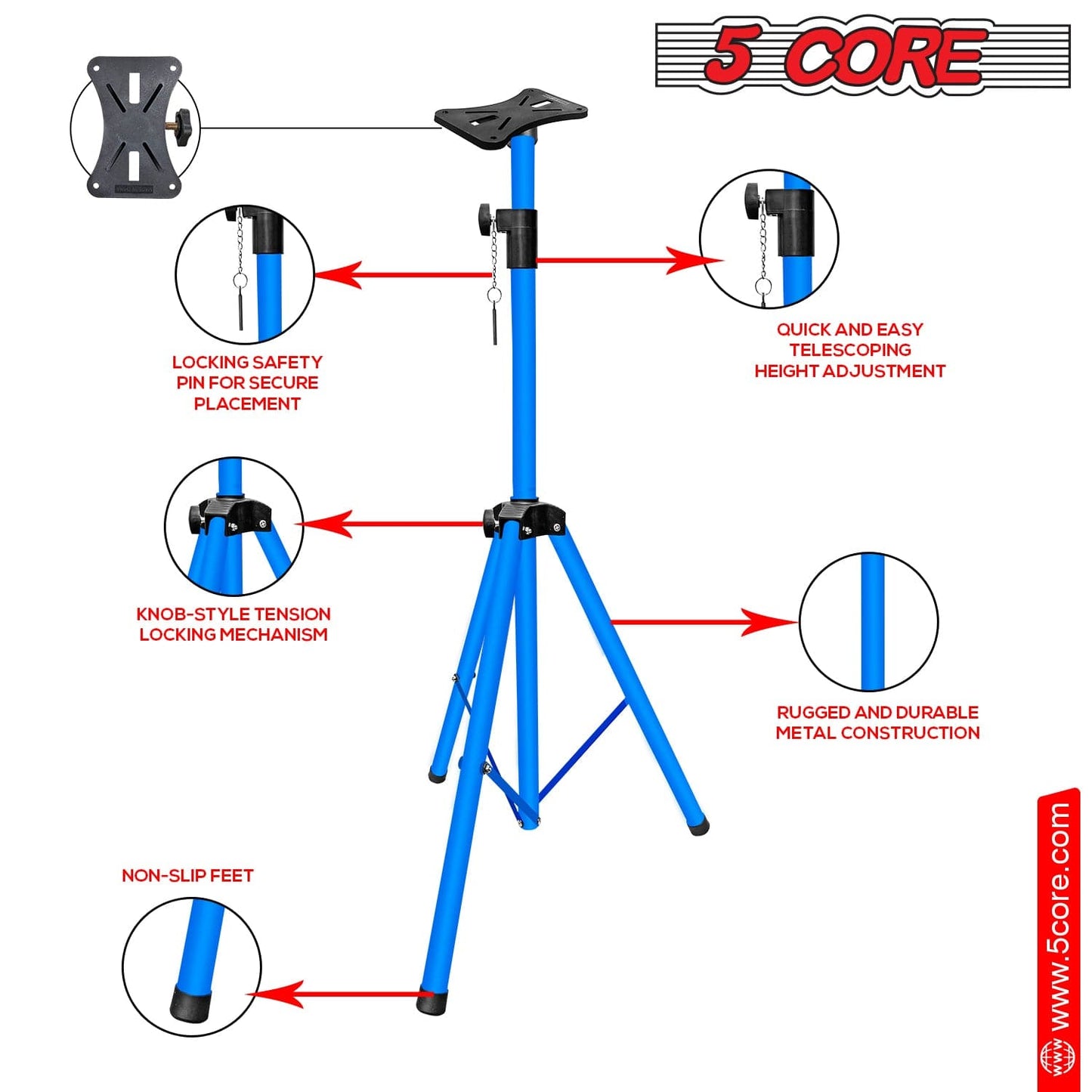 5Core Speaker Stand Tripod Tall Adjustable 72 Inch DJ Studio Monitor