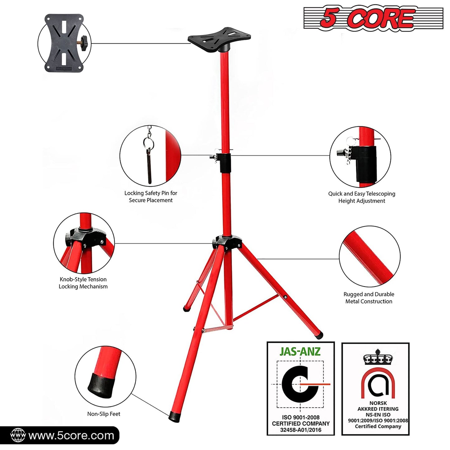 5Core Speaker Stand Tripod Tall Adjustable 72 Inch DJ Studio Monitor