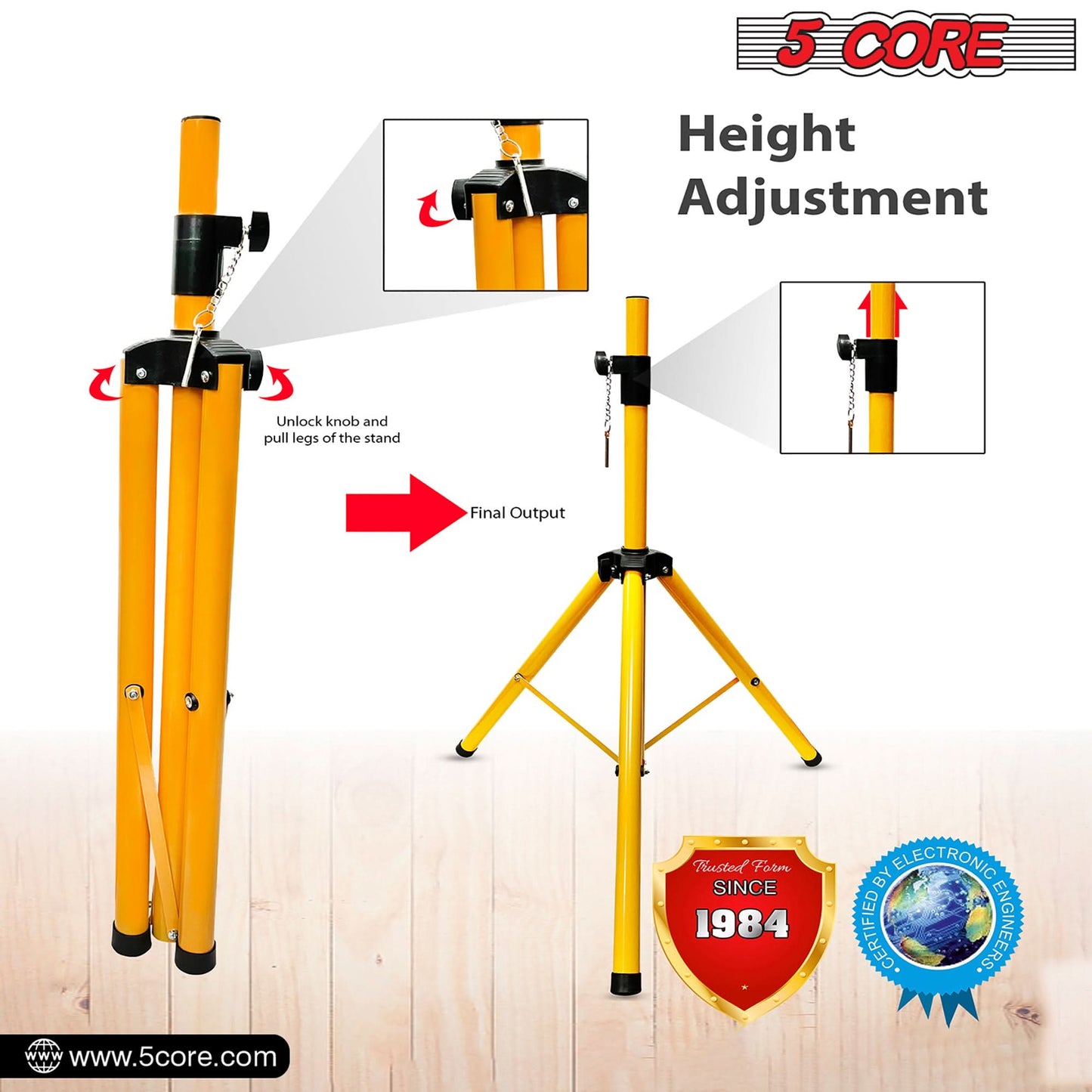 5Core Speaker Stand Tripod Tall Adjustable 72 Inch DJ Studio Monitor