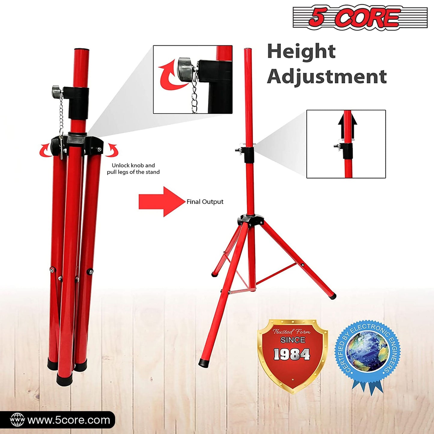 5Core Speaker Stand Tripod Tall Adjustable 72 Inch DJ Studio Monitor