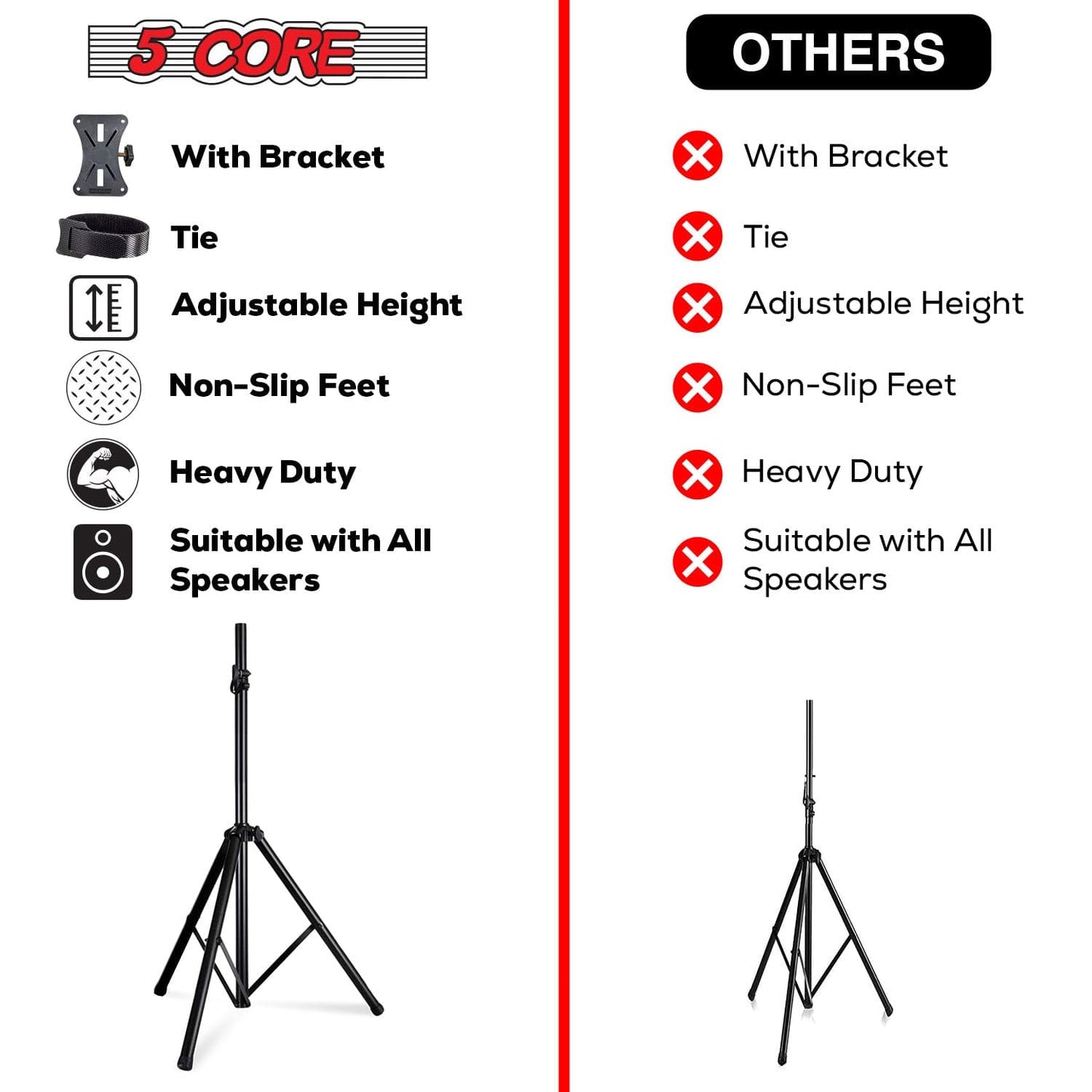 5Core Speaker Stand Tripod Tall Adjustable 72 Inch DJ Studio Monitor