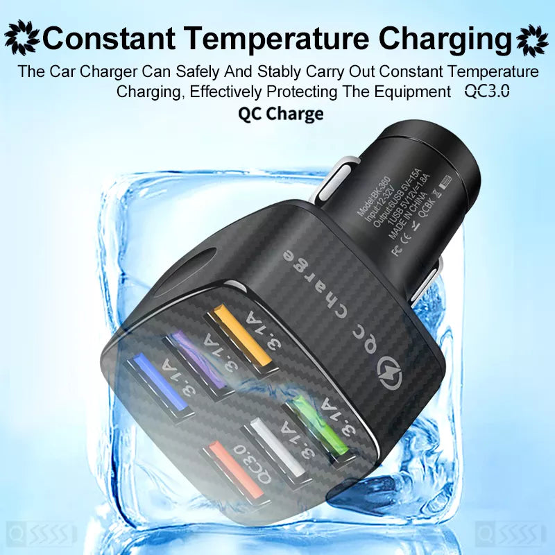 PBG 6-Port USB Car Charger with LED - Universal Fast Charge