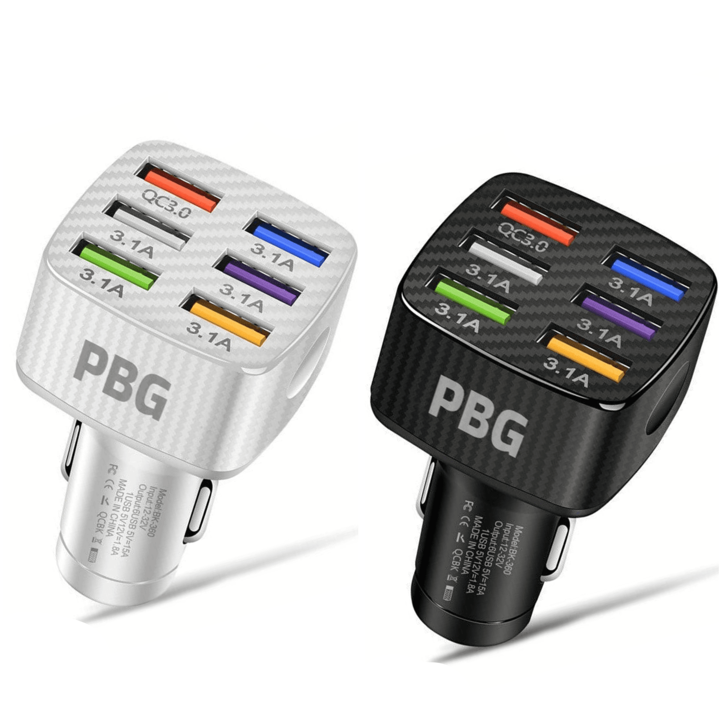 PBG 6-Port USB Car Charger with LED - Universal Fast Charge