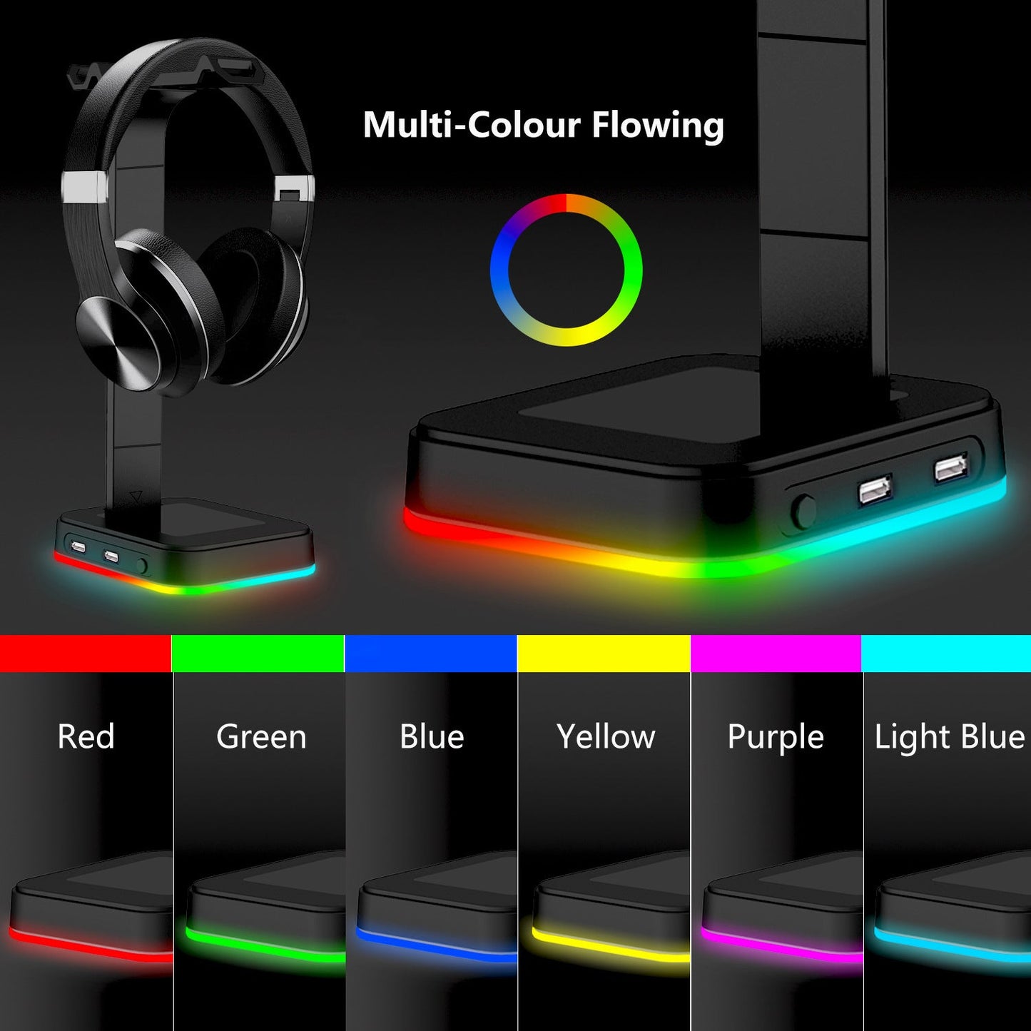 Desktop Gamer 2 In 1 RGB Headphone Stand Power Strip