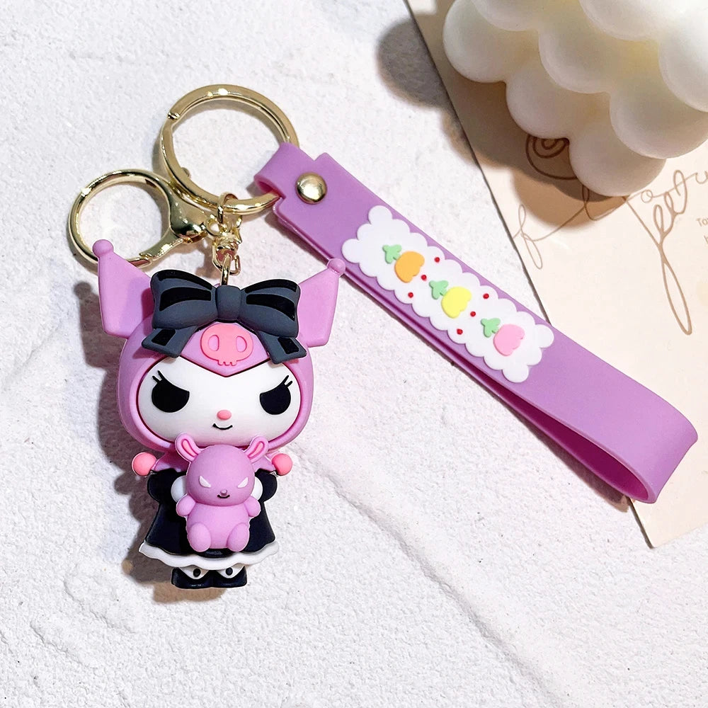 Anime Sanrio Hello Kitty Figures Keychain Kuromi My Melody Action Figural Model PVC Key Ring Cinnamoroll Figurine Birthday Gifts