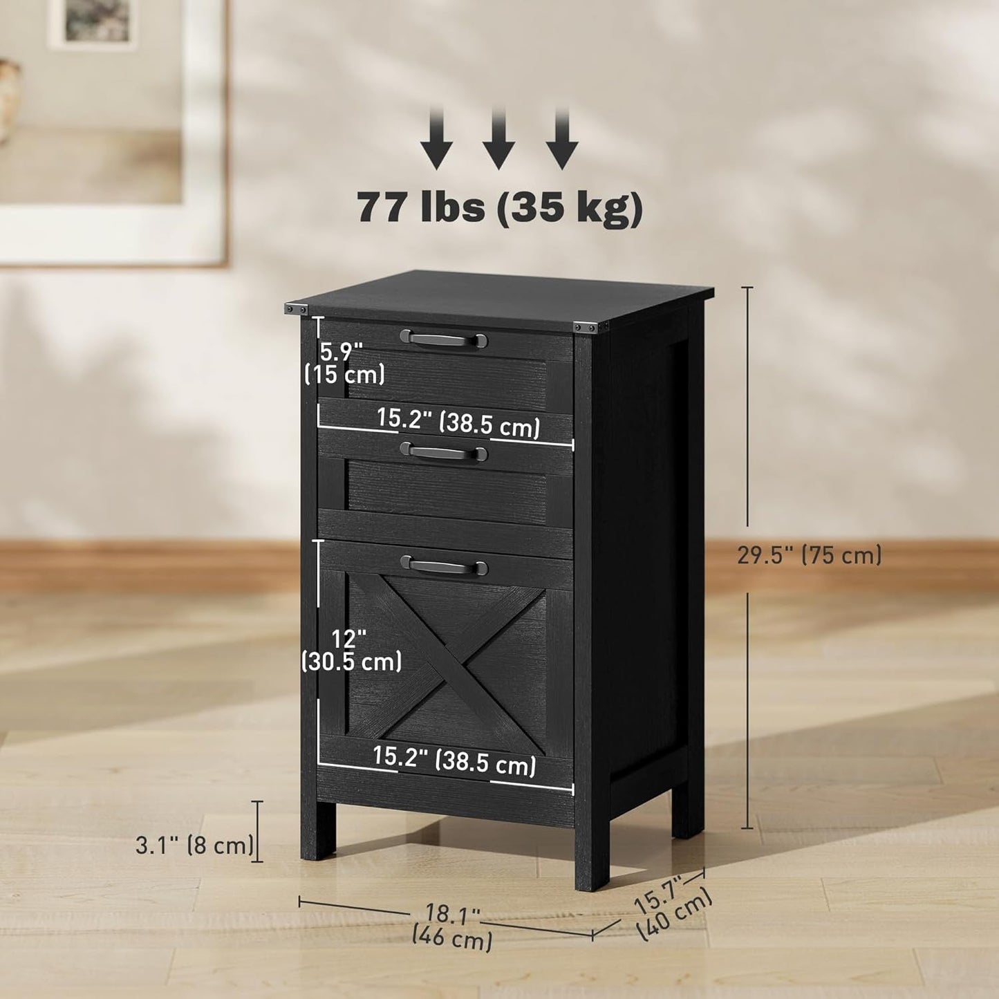 3 Drawer File Cabinet with Silent Slides, Vertical Filing Cabinet for