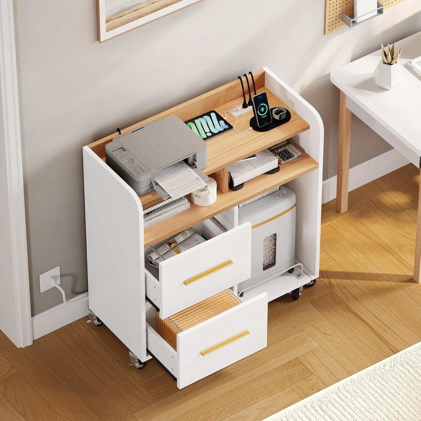 Smart File Cabinet - Built-in Charging Station | 2-Drawer Office Storage