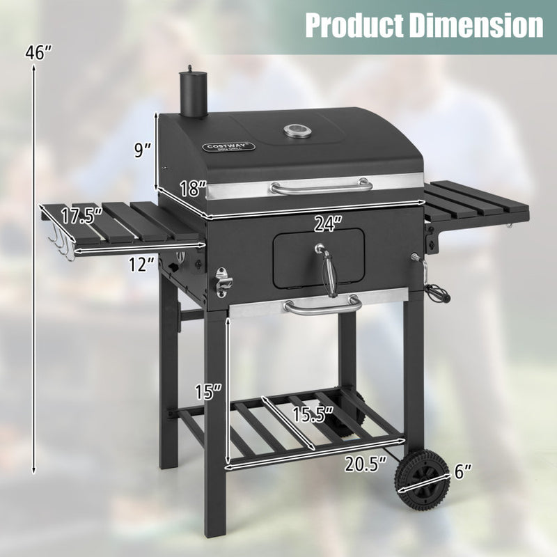 Portable BBQ Grill - Charcoal Barbecue with Side Tables & Wheels