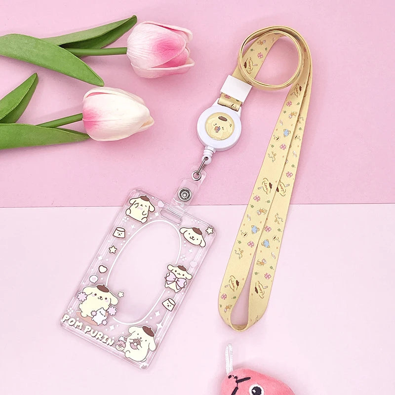 1PCS Sanrio Kuromi My Melody Keychain Cartoon Card Holder Anime Cinnamoroll Pochacco Photo Student Meal Card Holder Lanyard