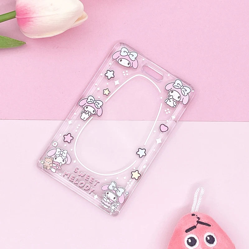 1PCS Sanrio Kuromi My Melody Keychain Cartoon Card Holder Anime Cinnamoroll Pochacco Photo Student Meal Card Holder Lanyard