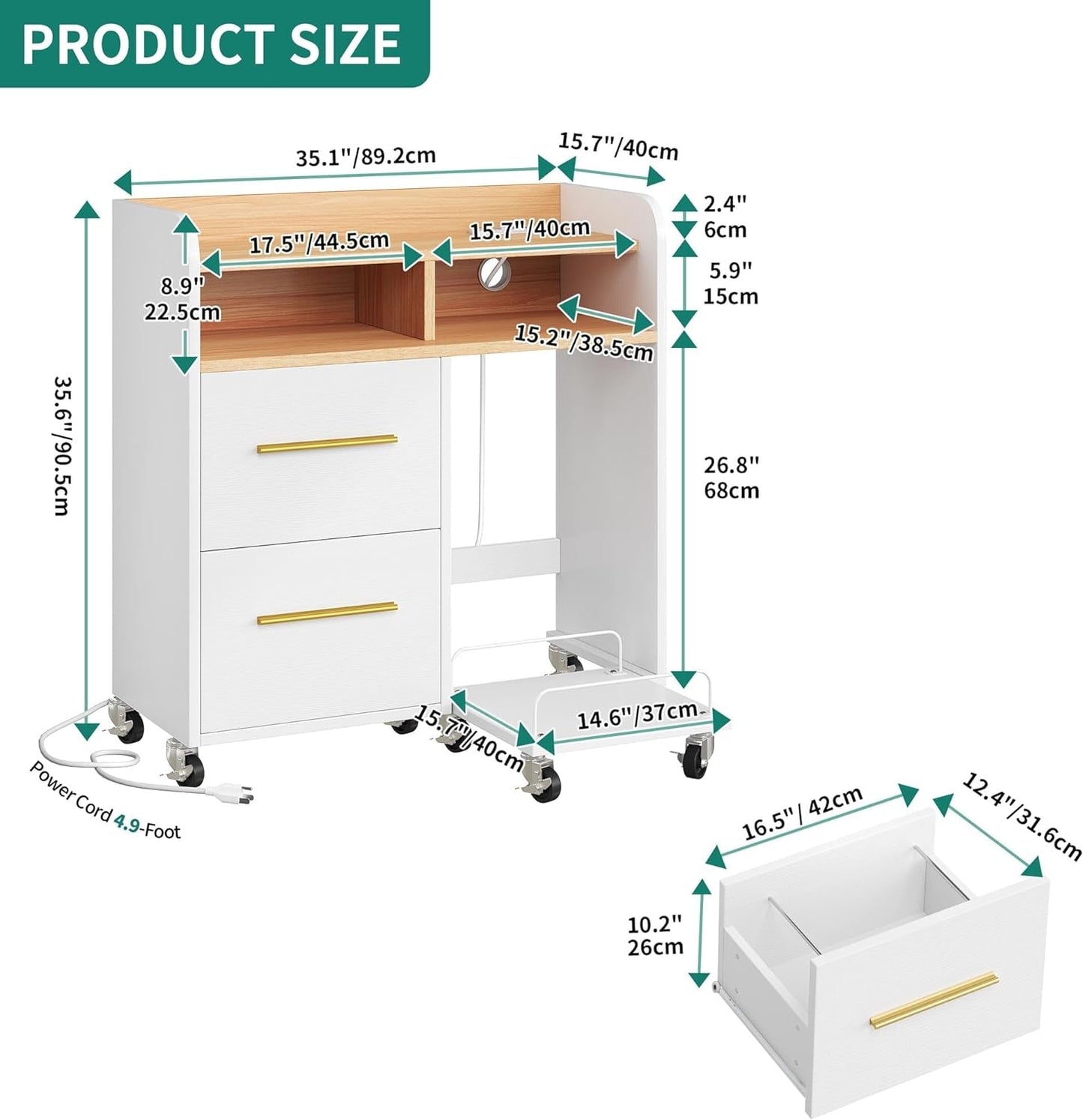 Smart File Cabinet - Built-in Charging Station | 2-Drawer Office Storage