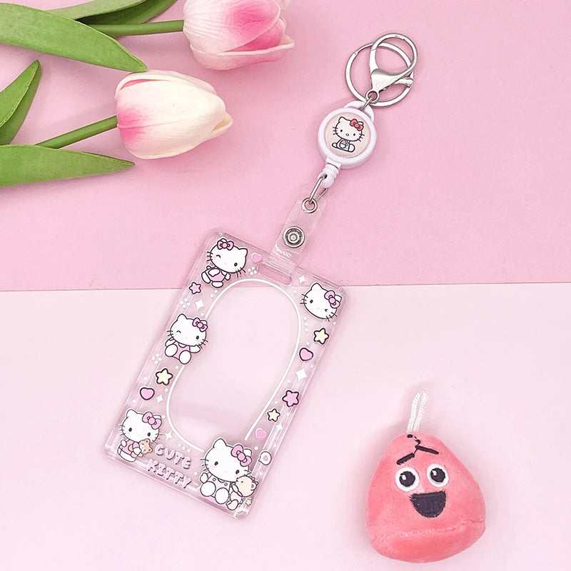 1PCS Sanrio Kuromi My Melody Keychain Cartoon Card Holder Anime Cinnamoroll Pochacco Photo Student Meal Card Holder Lanyard