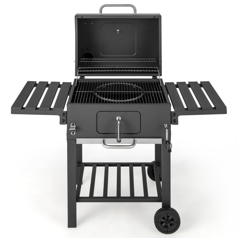 Portable BBQ Grill - Charcoal Barbecue with Side Tables & Wheels