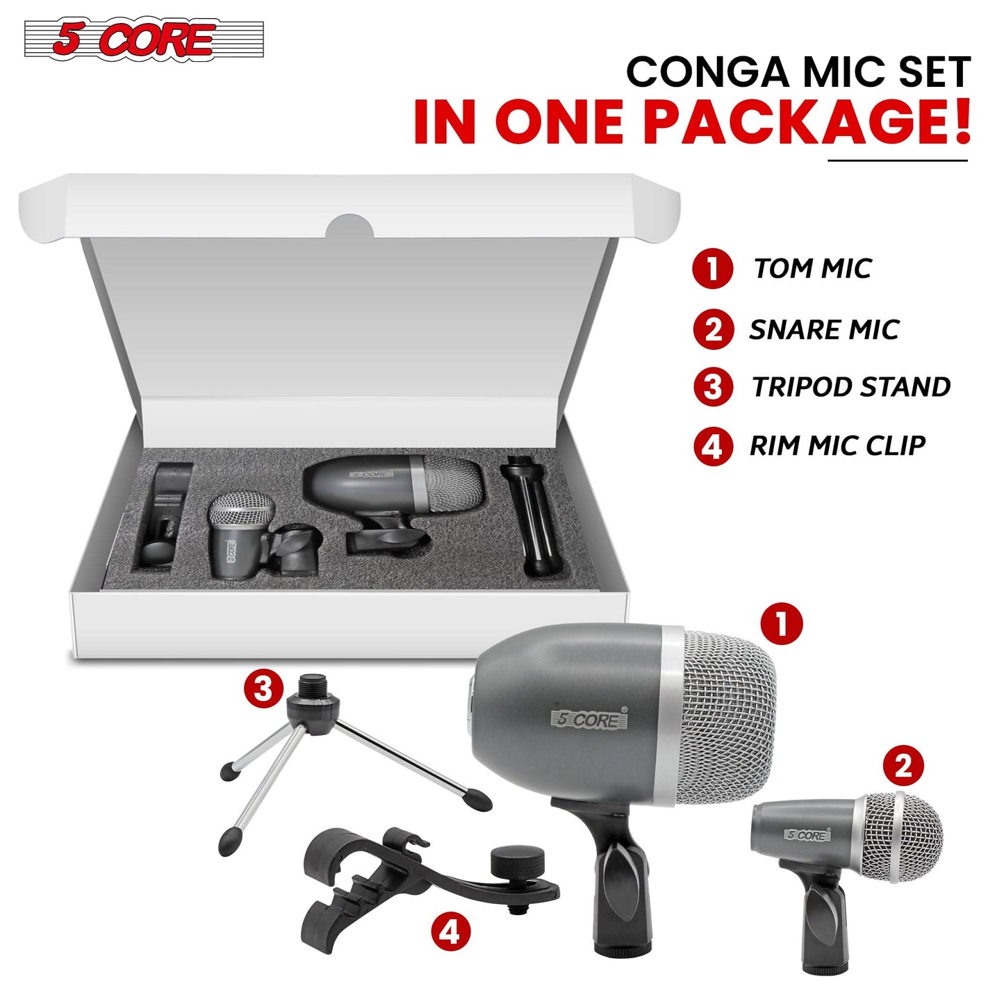 5Core Drum Microphone Kit - Professional Condenser XLR | Conga & Snare