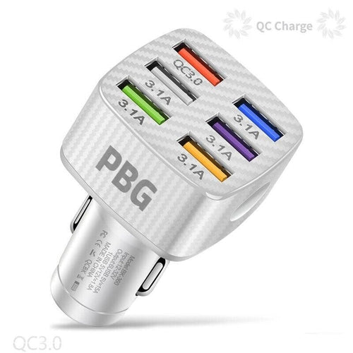 PBG 6-Port USB Car Charger with LED - Universal Fast Charge